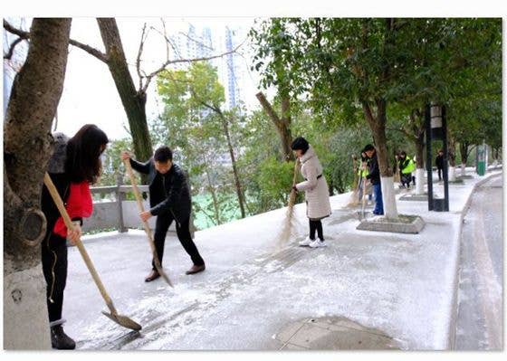 铜仁市妇联组织巾帼志愿者开展扫雪除冰活动